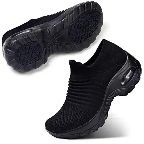 STQ Womenâs Slip On Walking Shoes Lightweight Mesh Casual Running Jogging Sneakers with Air Cushion Sole, All Black