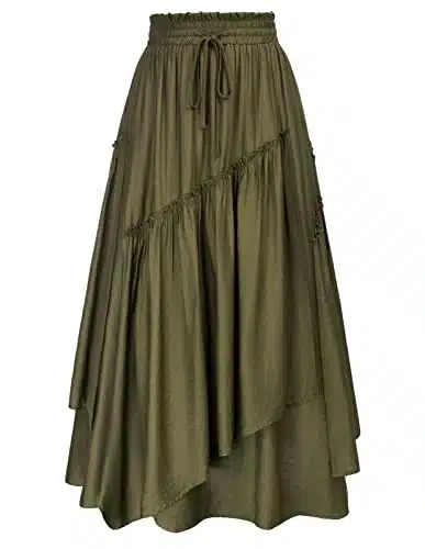 Scarlet Darkness Women Long Renaissance Layered Elastic High Waist Irregular Skirt Army Green L