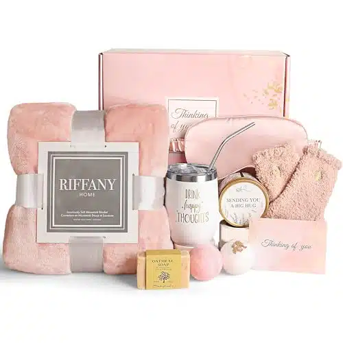 Self Care Gifts for Women, Thinking of You Unique Birthday Gifts, Get Well Soon Care Package with Luxury Flannel Blanket, Christmas Relaxing Spa Gift Box Basket for Her Sister Best Friends Mom