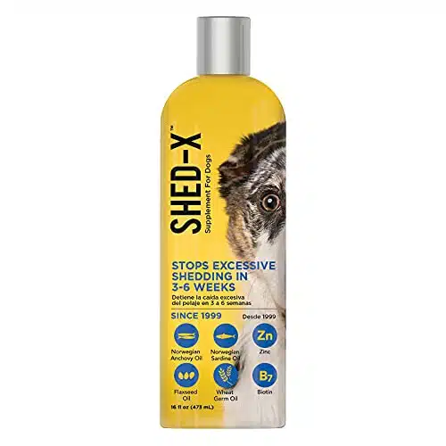 Shed X Liquid Dog Supplement, oz â % Natural â Helps Control Excessive Dog Shedding with Fish Oil for Dogs Supplement of Essential Fatty Acids, Vitamins, and Minerals