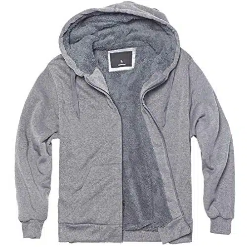 Sherpa Lined Fleece Hoodies for Men Heavyweight Full Zip Up Long Sleeve Solid Winter Warm Sweatshirts Zipper Jackets Light Grey XL