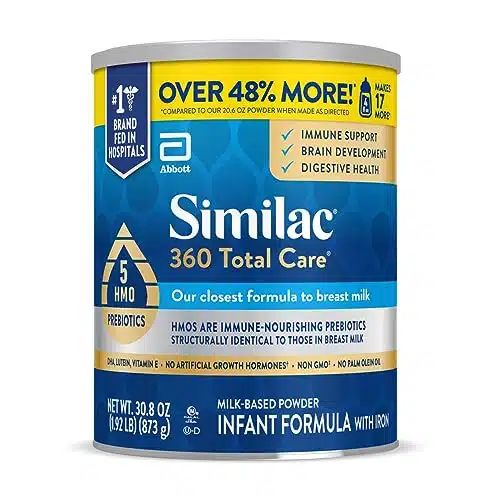 Similac Total Care Infant Formula with HMO Prebiotics, Our Closest Formula to Breast Milk, Non GMO, Baby Formula Powder, oz Can
