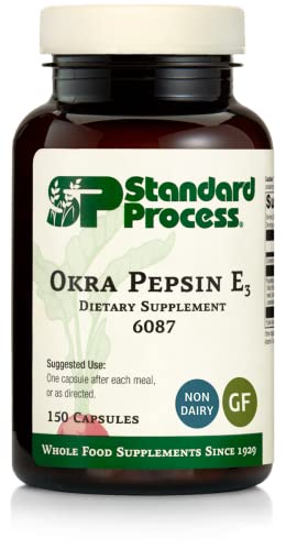 Standard Process Okra Pepsin E  Whole Food Digestion and Digestive Health, Cholesterol, Bowel and Bowel Cleanse with Pepsin, Alfalfa, Spanish Moss, Buckwheat and Okra   Gluten Free   Capsules