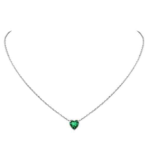 Suplight Stelring Silver May Birthstone Necklace Small Emeral Green Simple Heart Necklace for Women Girls