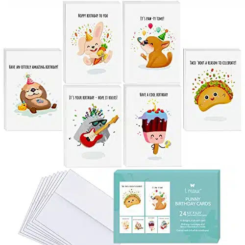 T MARIE Funny Birthday Cards Bulk   Birthday Cards for Kids, Students, Friends and More   Assortment of Punny Pun Greeting Cards with Envelopes and Birthday Message Inside