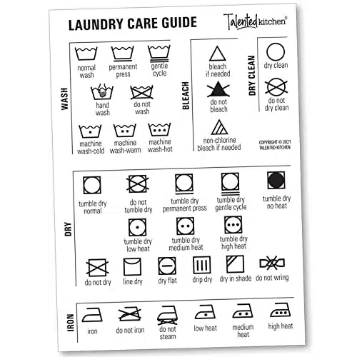Talented Kitchen Magnetic Laundry Symbols Guide, Magnet White Vinyl Laundry Care Guide Sign for Washing, Drying, Ironing, and Dry Clean, Laundry Room (x in)
