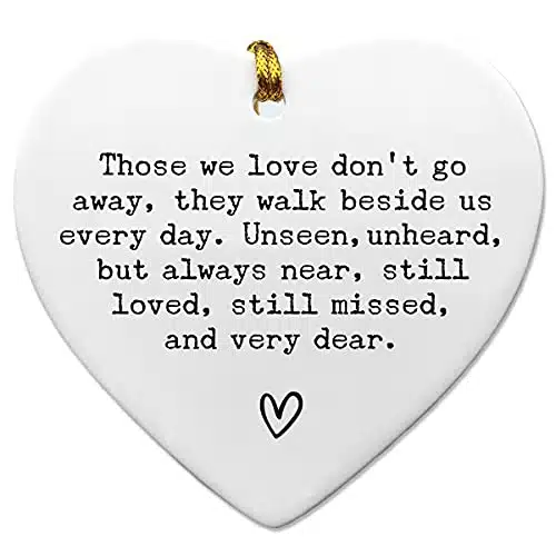 Those We Love Don't Go Away, Sympathy, Memorial Gift, Heart Ornament, Memorial Keepsake, Memorial Quote Decor, inch Flat Heart Ceramic with Gift Box (Those We Love Don't Go Away)