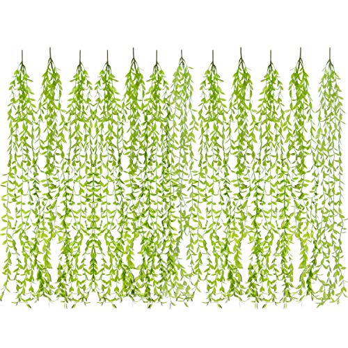 Tinzan Pack Artificial Vines with Stems Greenery Garland Hanging Plant with Willow Leaf Faux Greenery Leaves for Table Chairs Backdrops Backyard Indoor Decor
