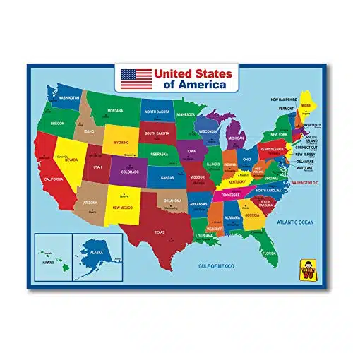 United State Map Laminated Poster  Double Side Educational Poster For KidsAdults  x inch Waterproof Map For Home Classroom