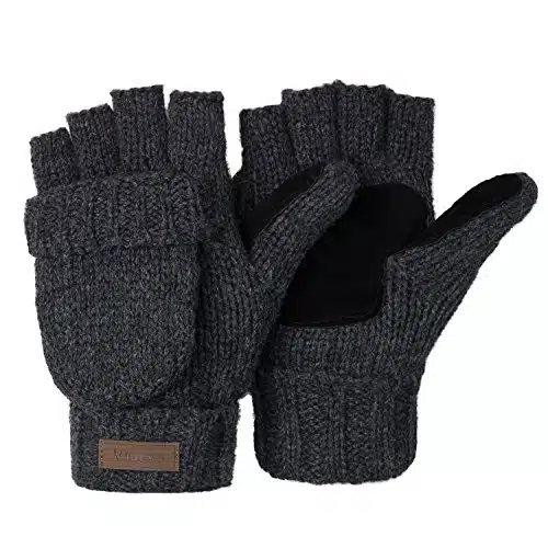 ViGrace Winter Knitted Convertible Fingerless Gloves Unisex Warm Wool Mitten Glove for Women and Men