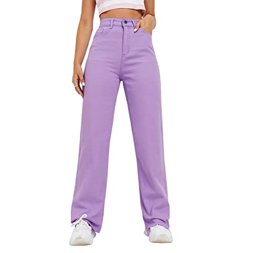 Vintage Jeans for Women Teen Girl High Waisted Relaxed Fit Straight Leg Baggy Boyfriend Jeans Purple