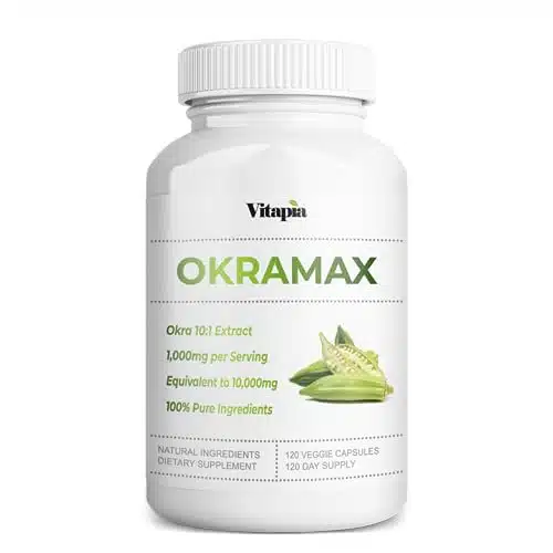 Vitapia Okramax Supplement   Okra Extract , mg per Serving   Veggie Capsules   Day Supply   Vegan Friendly, Non GMO and Gluten Free