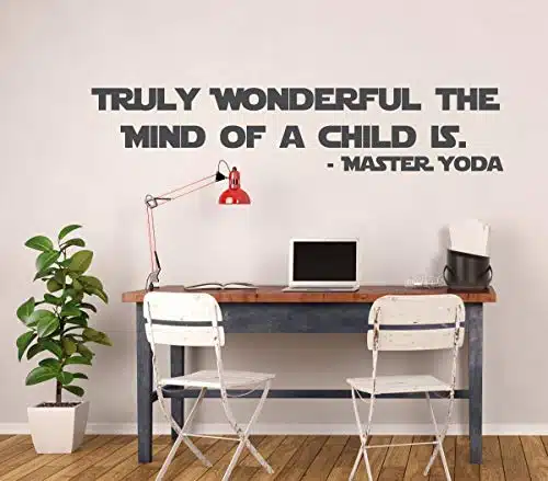 Yoda Child Quote Decal   Star Wars Master Jedi Vinyl Sticker   Truly Wonderful The Mind Of A Child Is   Wall Art Decor for Classrooms, Library, Boy's or Girl's Bedroom, Playroom or Nursery
