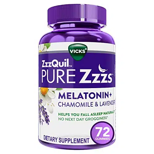 ZzzQuil PURE Zzzs Melatonin Sleep Aid Gummies, Helps You Fall Asleep Naturally, Wildberry Vanilla Flavor, Chamomile Lavender & Valerian Root, mg per gummy, Count