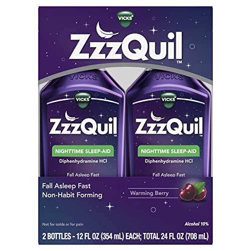 ZzzQuil, Sleep Aid, Nighttime Sleep Aid Liquid, mg Diphenhydramine HCl, Fall Asleep Fast, Non Habit Forming, Warming Berry Flavor, FL OZ x (Twin Pack)