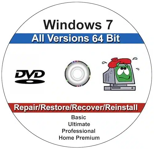 th & Vine Compatible Windows Professional, Home Premium, Ultimate & Basic Bit Repair, Install, Recover & Restore DVD
