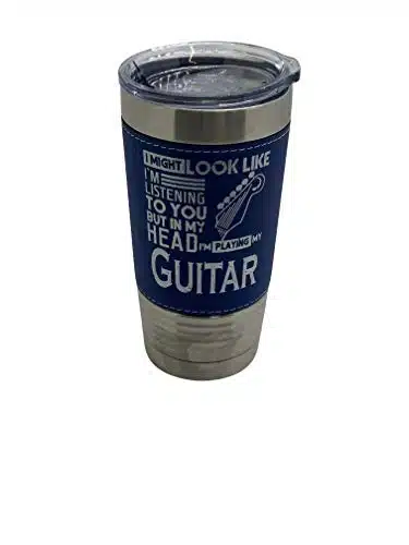 Airspeed Junke Playing Electric Guitar In My Head , Leather Wrapped Vacuum Tumbler Oz Stainless Steel Cup (Blue) , Medium
