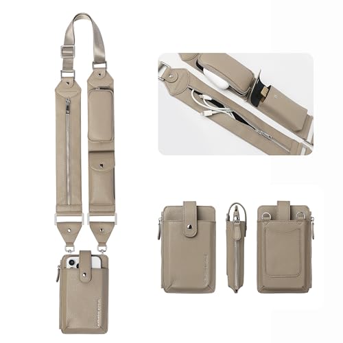 Alexander Michael  Multi Functional Utility Strap and Universal Phone Pouch Set. Compatible with Any Phone, Purse, Handbag, and Luggage. (Greige Set)