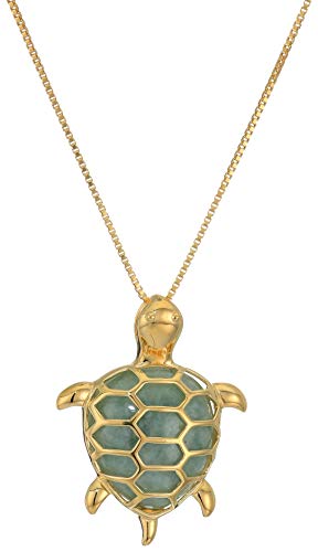 Amazon Essentials womens k Yellow Gold Plated Sterling Silver Genuine Green Jade Turtle Pendant Necklace, (previously Amazon Collection)