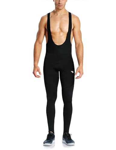 BALEAF Men's Winter Cycling Bib Tights Padded Thermal Bib Pants Cold Weather Gear Fleece Bike Leggings Black Size XL