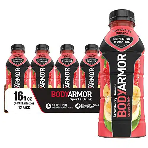 BODYARMOR Sports Drink Sports Beverage, Strawberry Banana, Coconut Water Hydration, Natural Flavors With Vitamins, Potassium Packed Electrolytes, Perfect For Athletes, Fl Oz (Pack of )