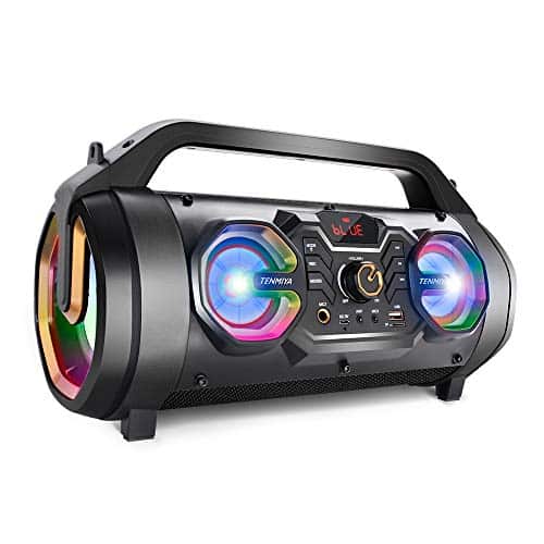 Bluetooth Speaker,  Portable Bluetooth Boombox with Subwoofer, FM Radio, RGB Colorful Lights, EQ, Stereo Sound, Booming Bass, H Playtime Wireless Outdoor Speaker for Home, Party, Travel, Camping