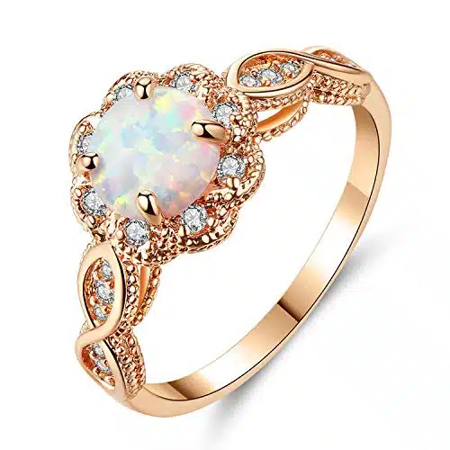 CiNily Opal Rings for Women K Rose Gold Plated White Fire Opal Zirconia Women Jewelry Gemstone Engagement Anniversary Ring