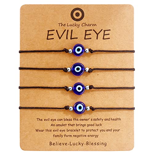 Evil Eye Bracelet Anklet Black Red String Lucky Protection Handmade Adjustable Bracelets for Women Men Boys Girls (Black string blue eye silver)