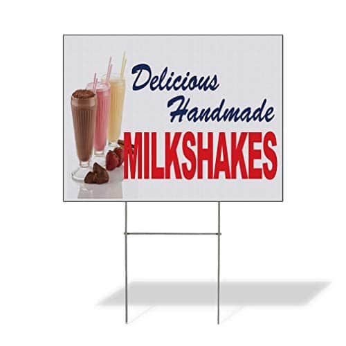 Fastasticdeals Weatherproof Yard Sign Delicious Handmade Milkshakes Blue Red Food Bar Restaurant Lawn Garden Pastries xInches Side Print