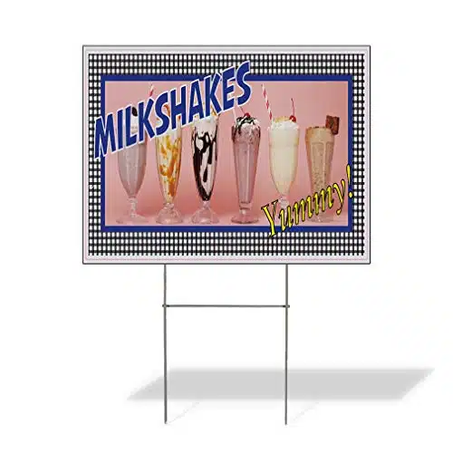 Fastasticdeals Weatherproof Yard Sign Milkshakes Restaurant Cafe Bar A Brown Lawn Garden Ice Cream xInches Side Print