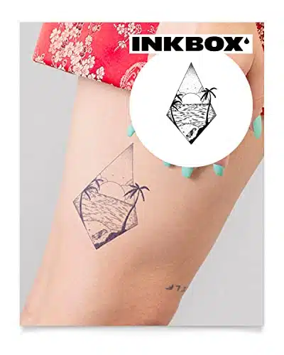 Inkbox Temporary Tattoos, Semi Permanent Tattoo, One Premium Easy Long Lasting, Water Resistant Temp Tattoo with For Now Ink   Lasts eeks, Beach Bum, x in