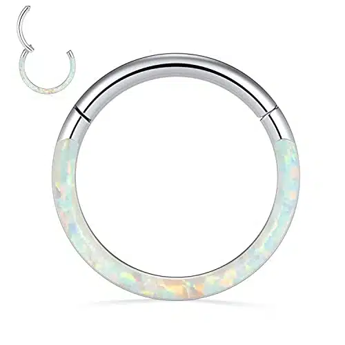 L Silver Septum Jewelry G White Opal Septum Rings Daith Jewelry G Conch Piercing Jewelry Higend Segment Nose Hoops Septum Hoop Clicker Rings Rook Helix Tragus Cartilage Lobe Earrings mm