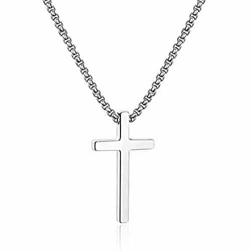 M MOOHAM Stainless Steel Cross Pendant Necklaces for Men Pendant Chain Inch Silver, Confirmation Religious Christian Baptism Gifts for Women Men Teenage Jewelry