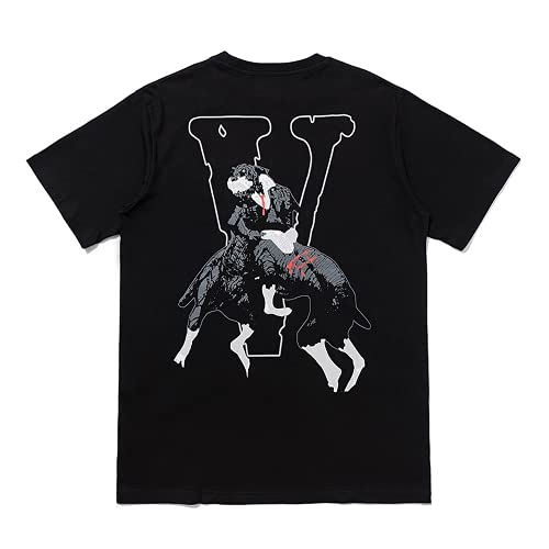 MARLLCO Big V Letter Shirt Snake Smoke Angel Wings Short Sleeve T Shirt Smiley Face Trend T Shirt Men Women Boys (black,M)