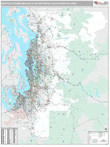 MarketMAPS Seattle Tacoma Bellevue, WA Metro Area Wall Map     ZIP Codes   Laminated   x inches