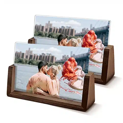 McBlancok xHorizontal Picture Frame U Shaped Solid Wood Frame Set of ,Clear Acrylic Cover Dark Brown Frame,Holds Personalized Pictures xinch for Friends & Couples Wedding Display