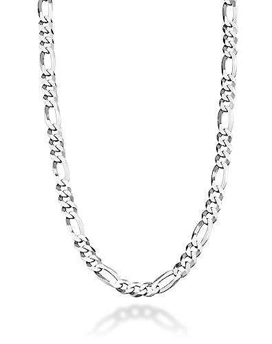 Miabella Italian Sterling Silver mm Solid Diamond Cut Figaro Link Chain Necklace for Men, Made in Italy (Length Inches)