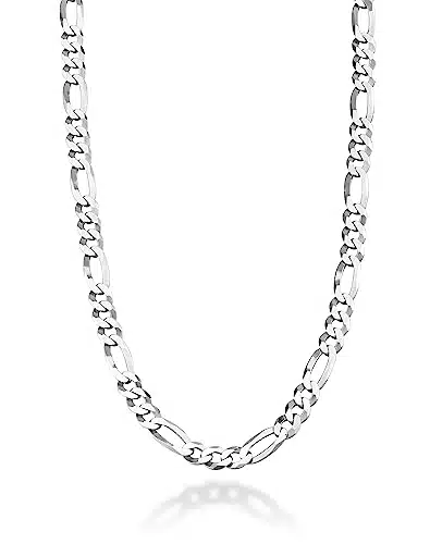 Miabella Italian Sterling Silver mm Solid Diamond Cut Figaro Link Chain Necklace for Men, Made in Italy (Length Inches)