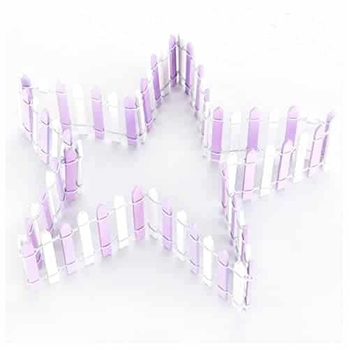 Mini Fence, Long, High, Miniature Fence for Crafts, Halloween Fencing for Graveyard, White Picket Fence Panels, Fairy Garden Accessories Outdoor, Pack, White & Purple