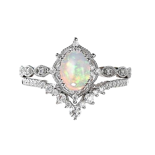 Opal Rings for Women CT Oval Cut Opal with Moissanite Engagement Rings for Women SSterling Silver K K K Opal Wedding Ring Set for Women Promise for Her Free Engraving