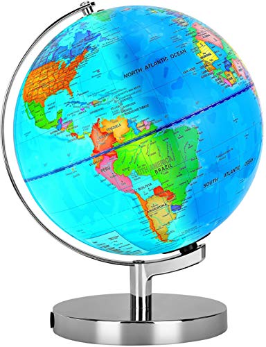 POOCCI inIlluminated World Globe for Kids & Adults All Ages High Clear Map, Illuminates Educational Interactive Globe STEM Toy, Light Up Kids Globe Lamp,Earth Globe Gifts For Boys And Girls