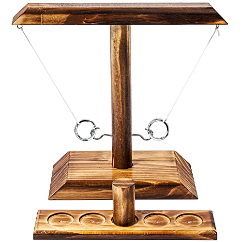 Ring Toss with Shot Ladder, Fun Hook and Ring Game, Handmade Wooden Interactive Game for Home and Party