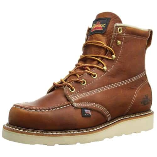 Thorogood American Heritage  Moc Toe Work Boots for Men   Soft Toe, Premium Full Grain Leather with Slip Resistant Wedge Outsole and Comfort Insole; EH Rated, Tobacco   D US