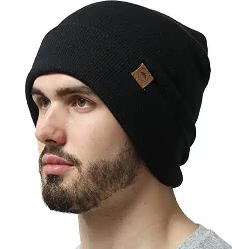 Tough Headwear Cuffed Beanie Hats for Men   Winter Beanies for Women   Toboggan Hat   Mens Winter Knit Hat   Stocking Cap Black