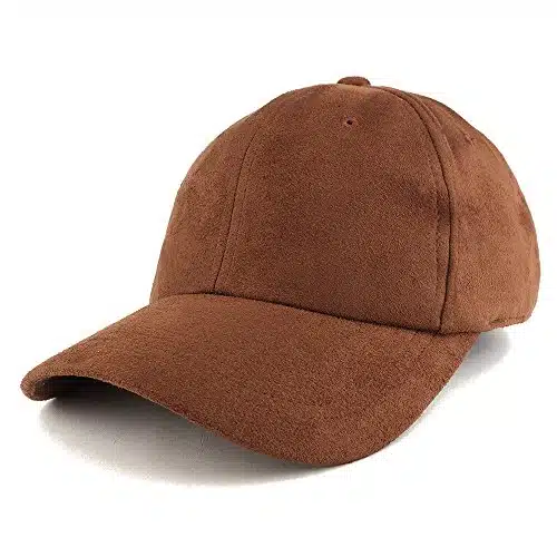 Trendy Apparel Shop Plain Faux Suede Leather Adjustable Structured Baseball Cap   Brown