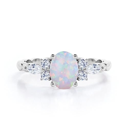 YDD Opal Engagement Rings for Women ct Oval Cut Opal and Moissanite Engagement Ring for Women Opal Birthstone Ring Anniversary Ring Free Engraved