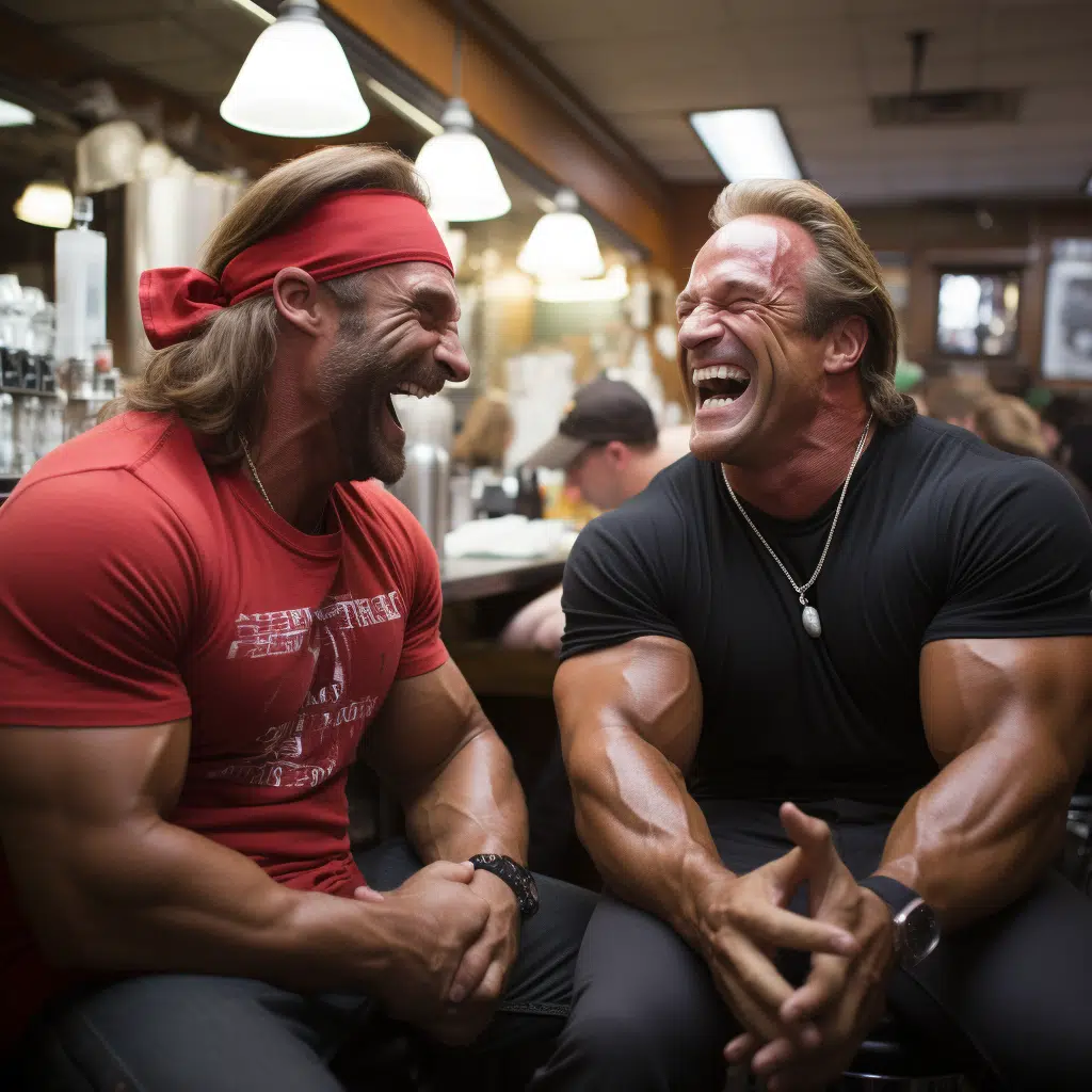 male bodybuilders laughing