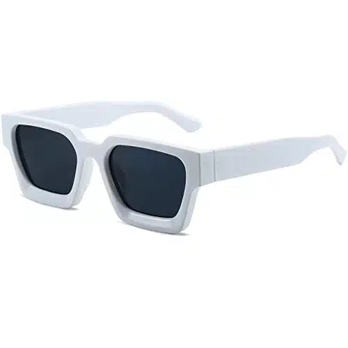 AIEYEZO Square Sunglasses for Women Men Square Thick Frame Sun Glasses Simple Designer Style Shades (WhiteGrey)