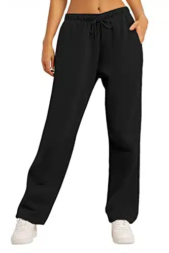 AUTOMET Womens Flare Sweatpants Fleece Lined Baggy Extra Long Cute Pants High Wasited Athletic Joggers with Pockets Black
