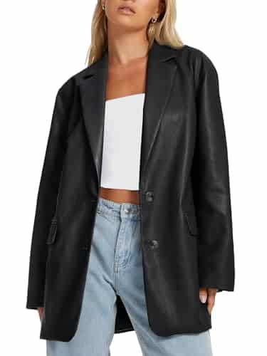 AUTOMET Womens Leather Jackets Oversized Faux Long Moto leather Bomber Jacket Motorcycle Biker Plus Size Jacket Trendy Leather Trench Winter Coats